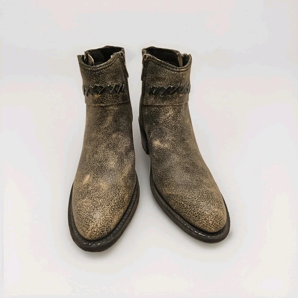 Old West‎ Kids Brown Distressed Leather Zipper Ankle Boots Size 2.0 D
